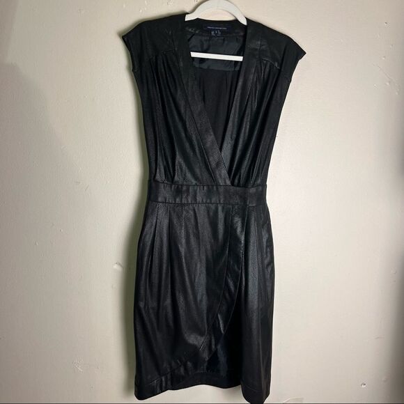 FRENCH CONNECTION Crossover Front Bodycon. Dress Black Size 4 - Picture 1 of 6